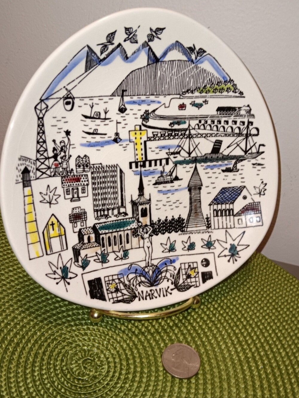 Vintage Viking Keramikk Narvik Norway Hand-Painted Souvenir Plate Wall Decor